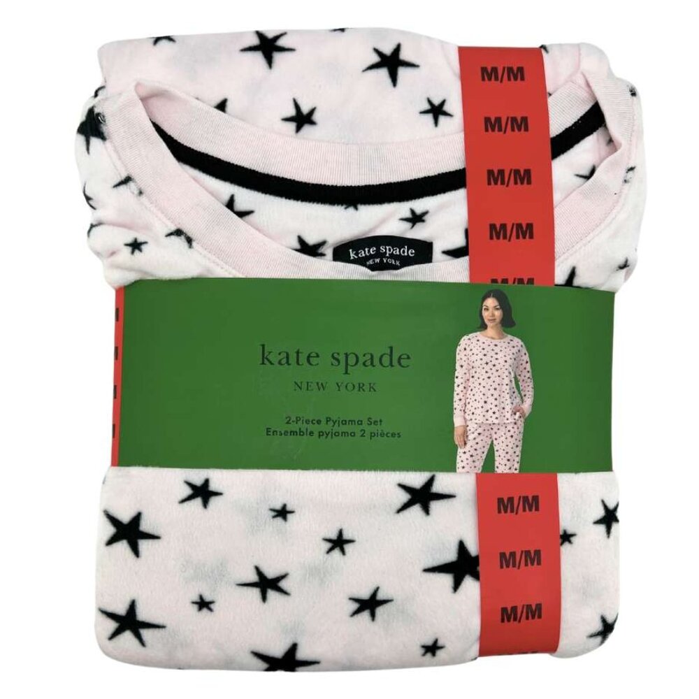 Kate Spade Women's Pink With Black Stars Pyjama Set: 2 Pieces / Size XLarge